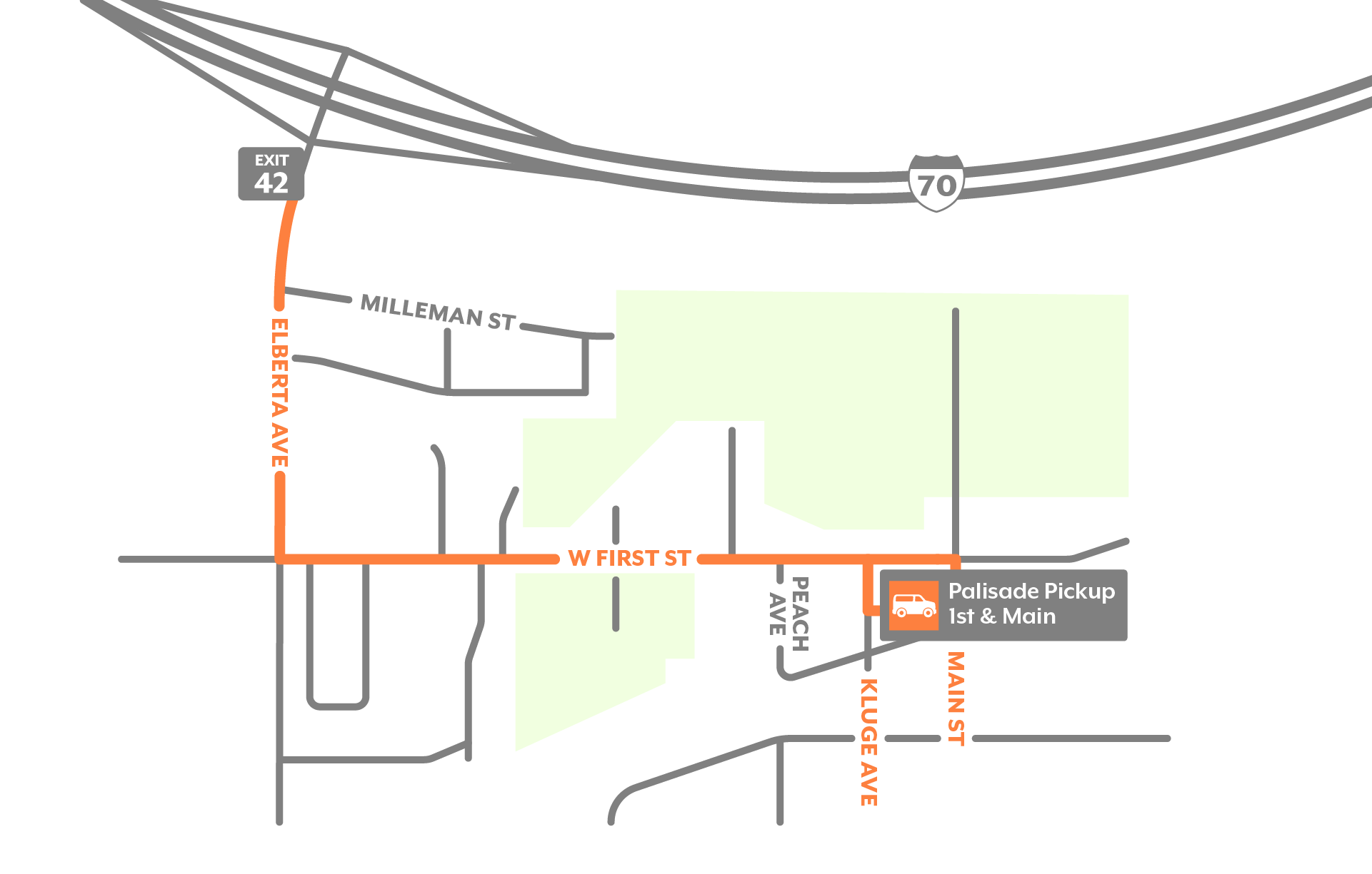 Shuttle Pickup Location Map - Town of Palisade Image