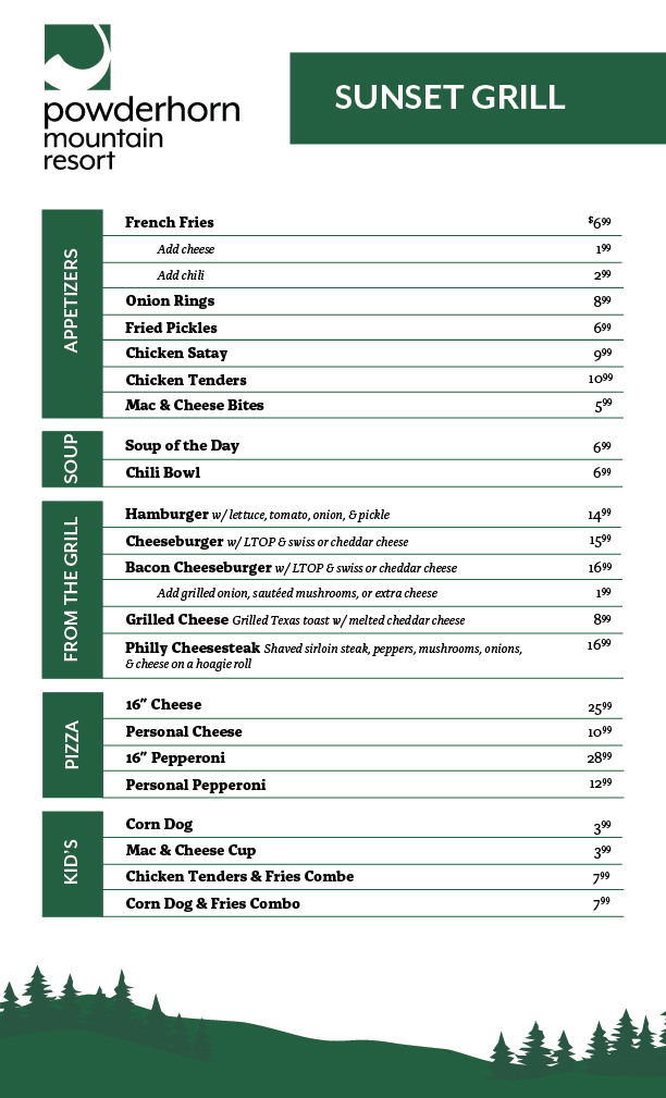  Sunset Menu