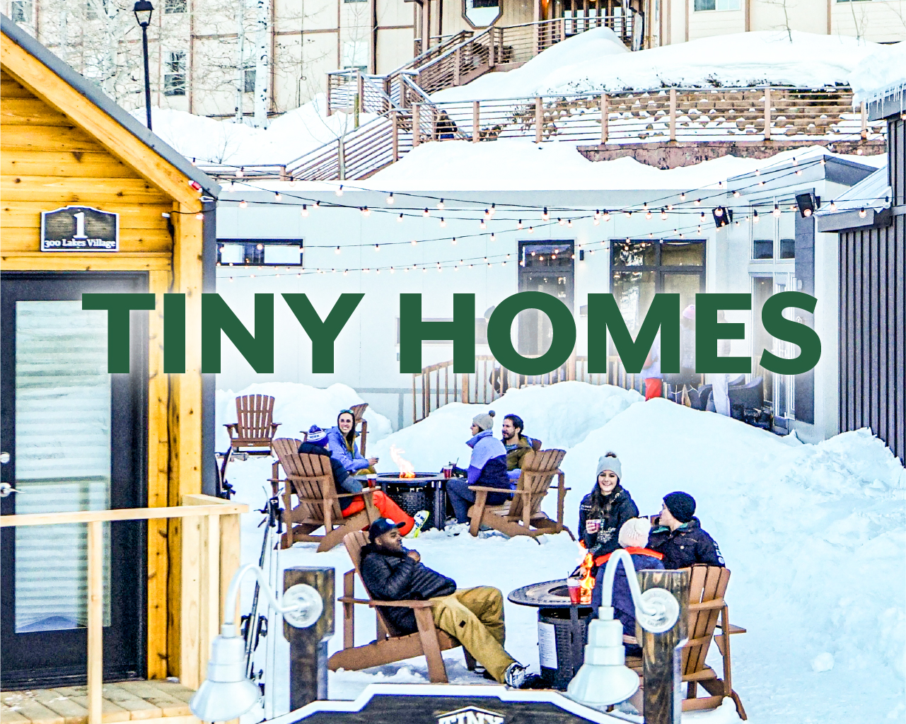 Tiny Homes button, Guests at Tiny Homes at Powderhorn Ski Resort