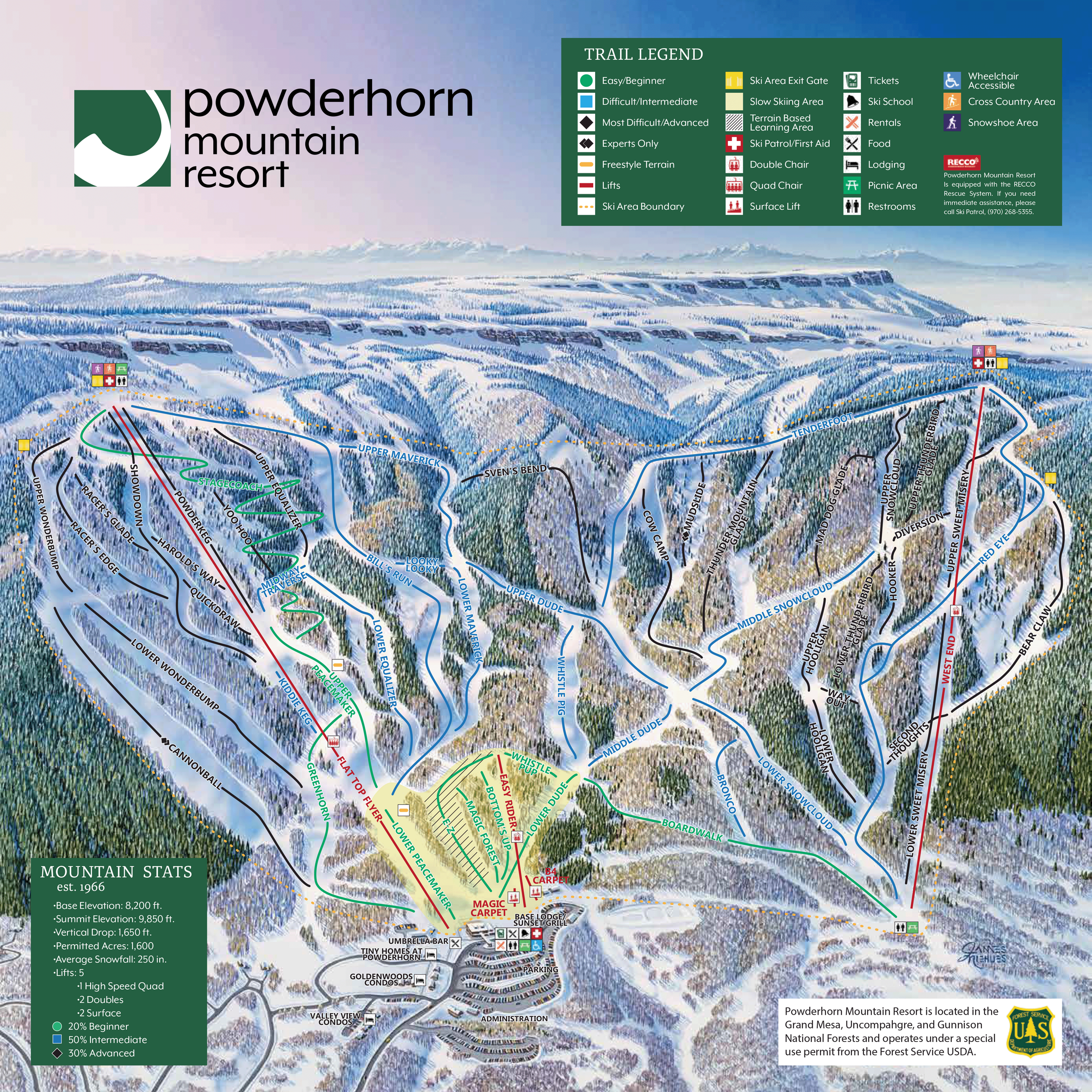 Powderhorn Mountain Resort winter trail map
